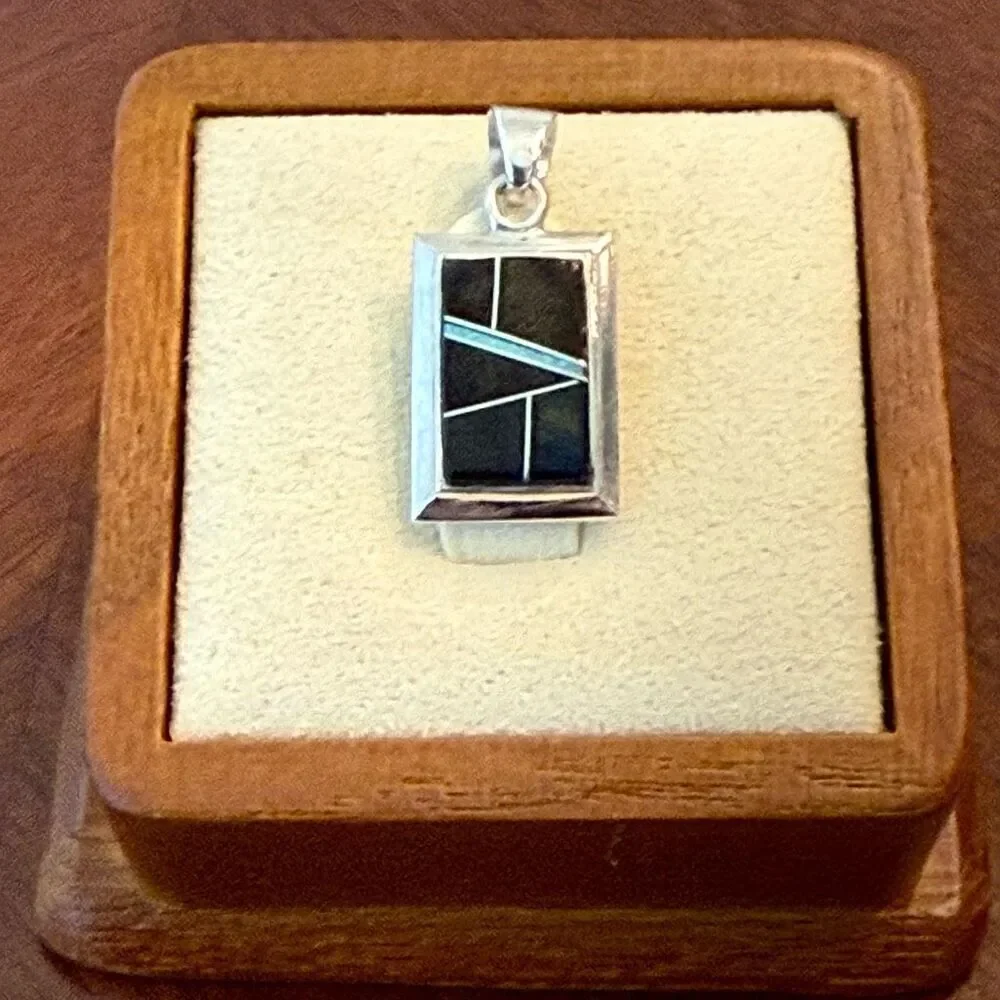 Navajo Handmade Multi Stone Pendant Necklace Onyx Opal Silver New